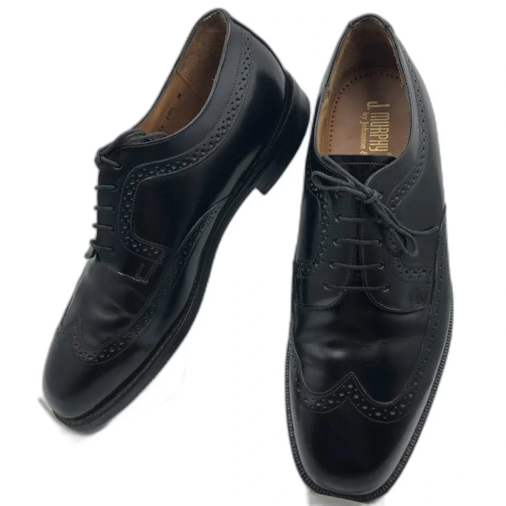 Johnston and Murphy by JM Men's Black Leather Wingtip Oxford Shoes Size 10.5